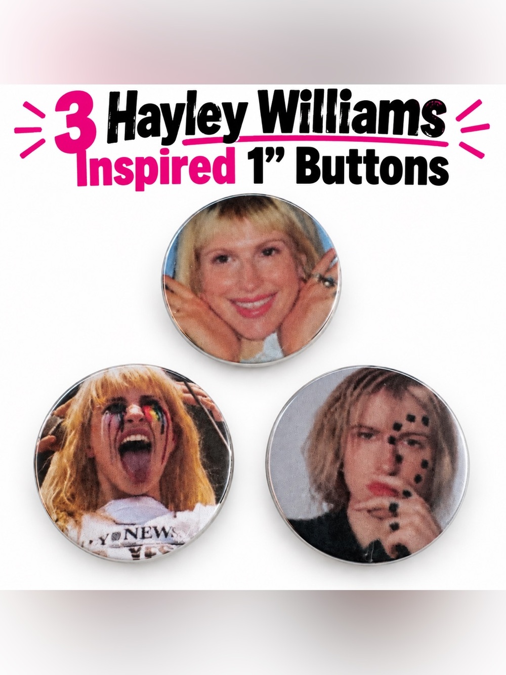 Hayley Williams 1" Button Pin Set - 3 pins
